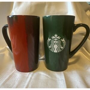 Starbucks 2021 Grande Tall 16 oz Mermaid‎ Logo Coffee Mug Green Red brushstrokes